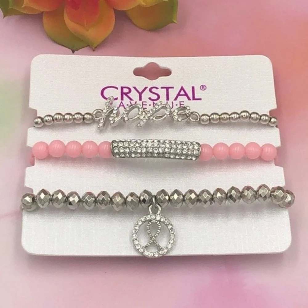 🌼 3 Pink Ribbon Breast Cancer Stretch Bracelets